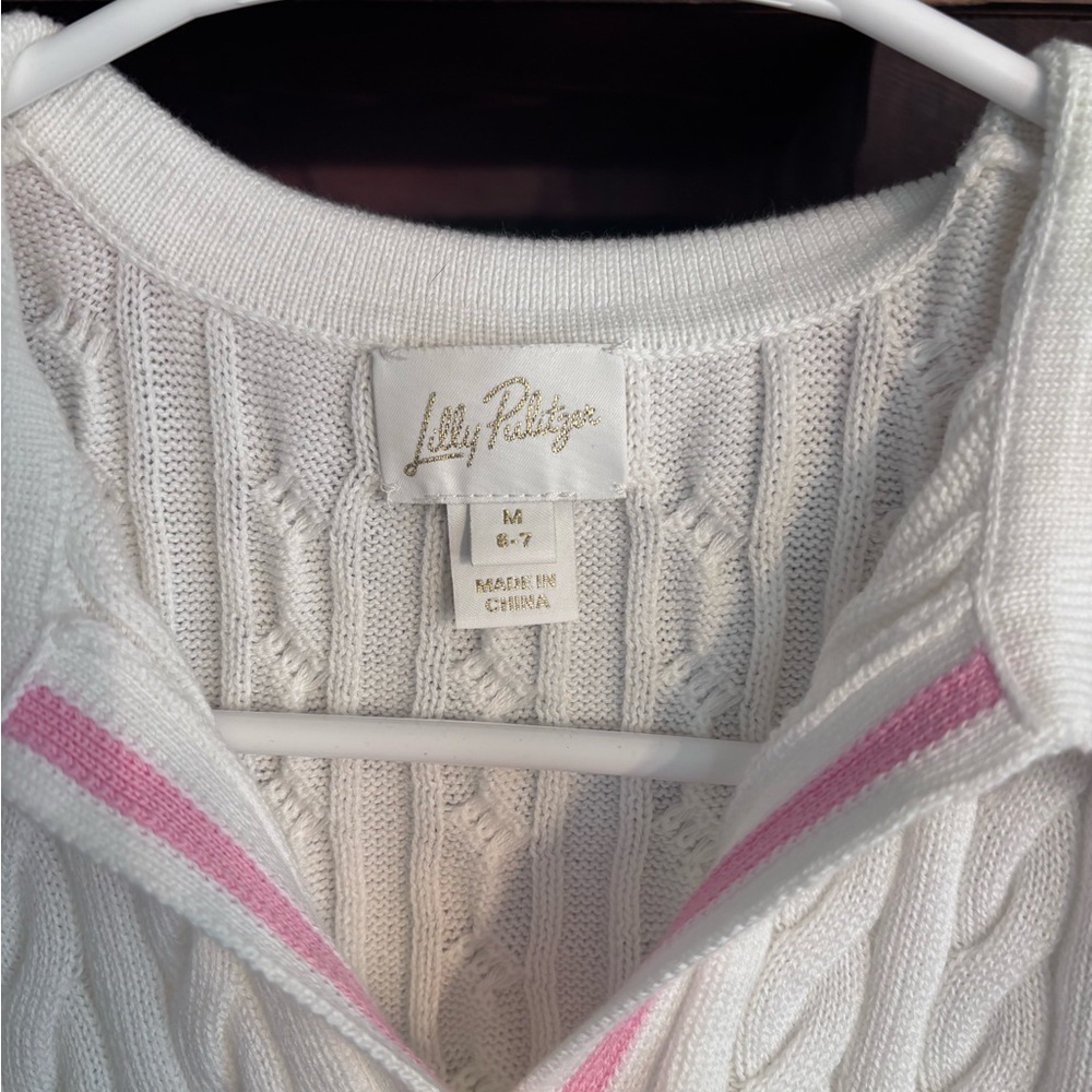Lilly Pulitzer Women's V-Neck Sweater Vest in White and Pink - Picture 2 of 2